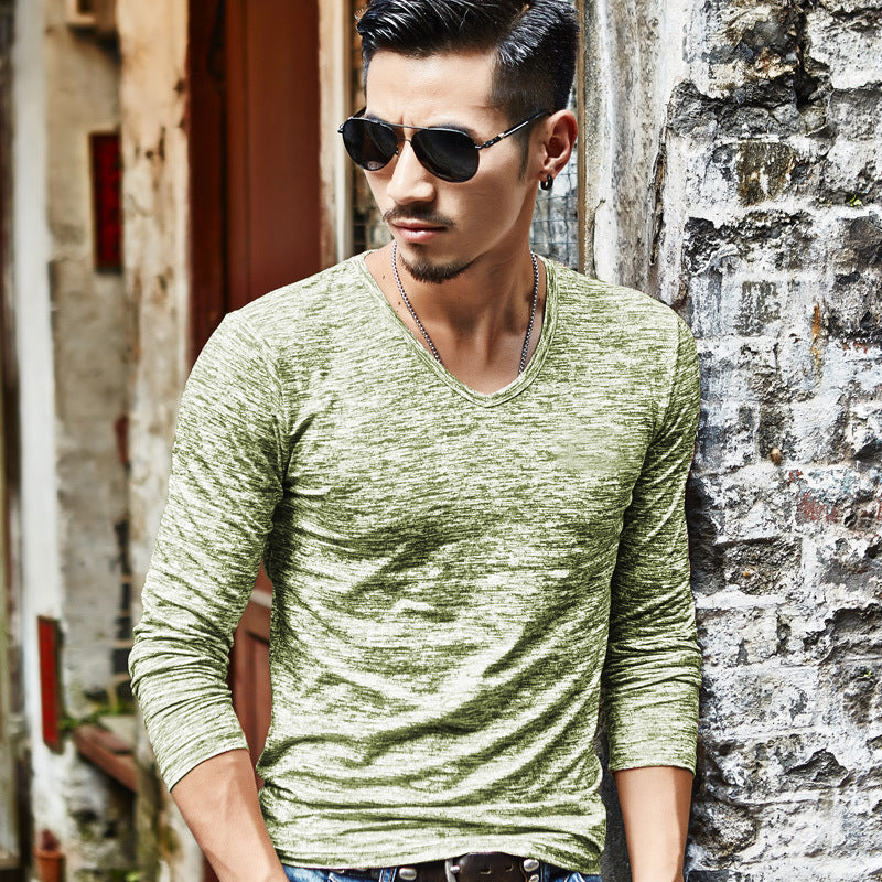 Long Sleeve T-Shirt Men Spring Autumn Fashion Round-Neck Slim Fit T-Shirt - TWENTY ONE SEVEN