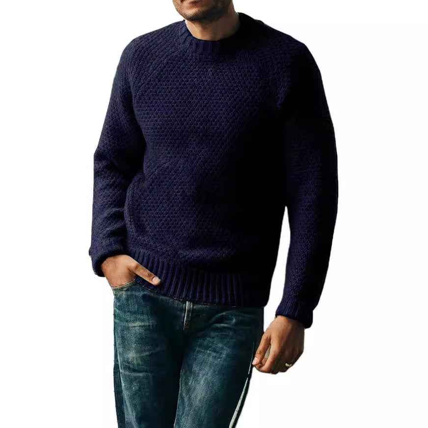 Men's Winter Pullover Sweater Casual Solid Color Round Neck Knitted Top