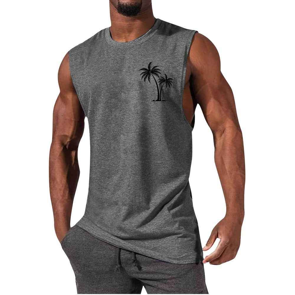 Coconut Tree Tank Top Summer Beach Vest for Men - Workout Muscle Fitness T-shirt