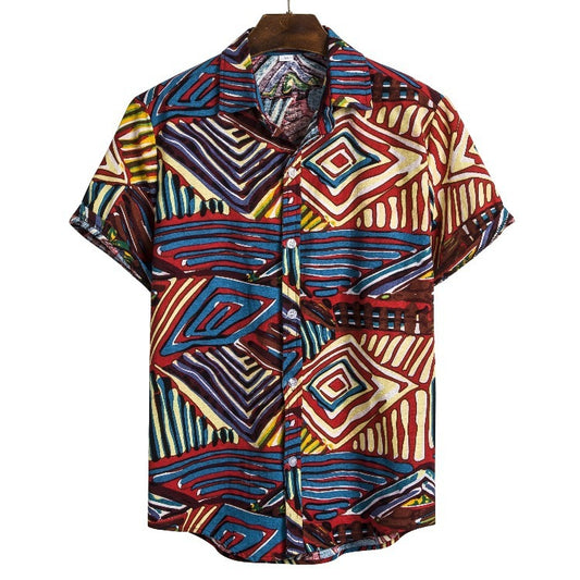Vegetable Print Linen Shirt - Fashionable Short Sleeve Style