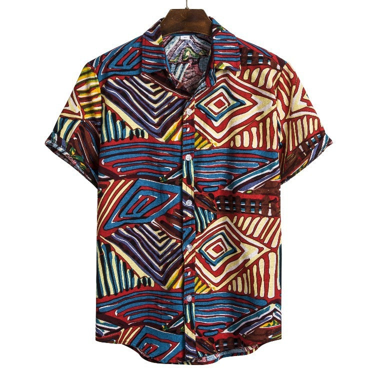 Vegetable Print Linen Shirt - Fashionable Short Sleeve Style