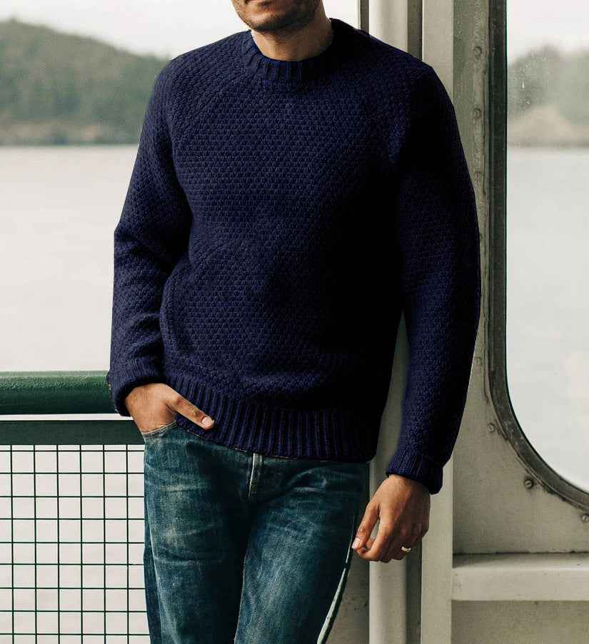 Men's Winter Pullover Sweater Casual Solid Color Round Neck Knitted Top