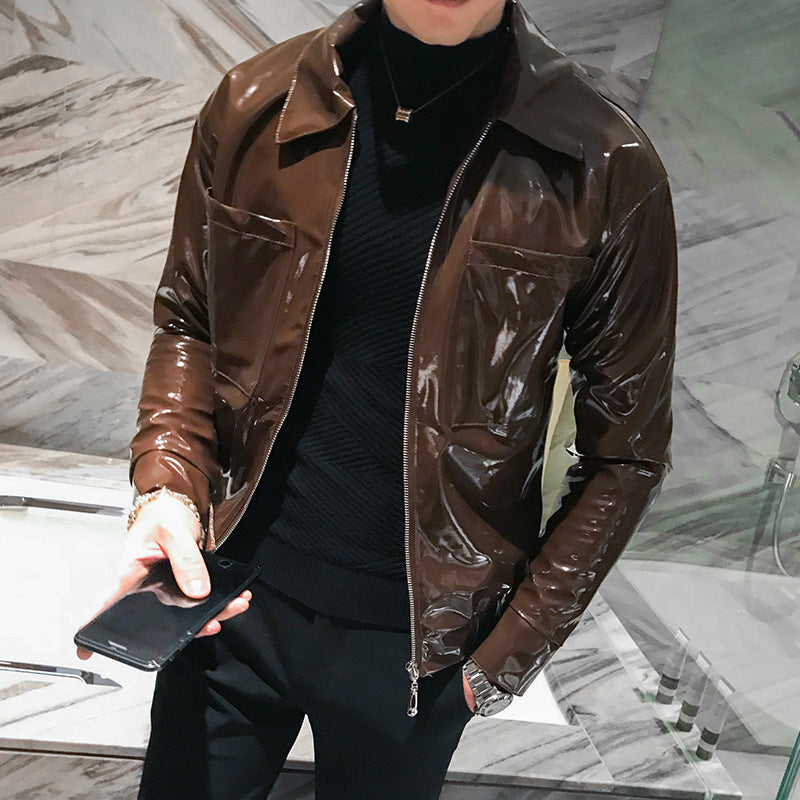 Handsome Motorcycle Leather Jacket - PU Leather Lapel Design