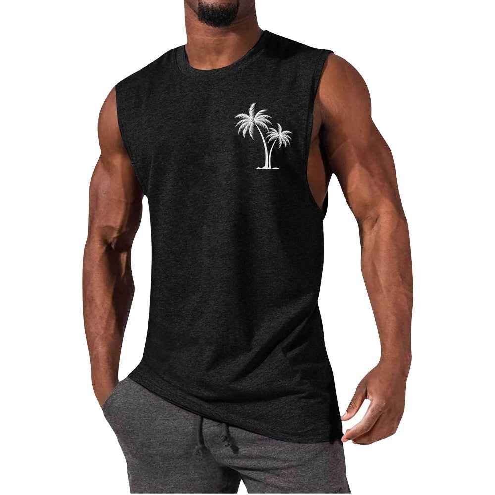 Coconut Tree Tank Top Summer Beach Vest for Men - Workout Muscle Fitness T-shirt