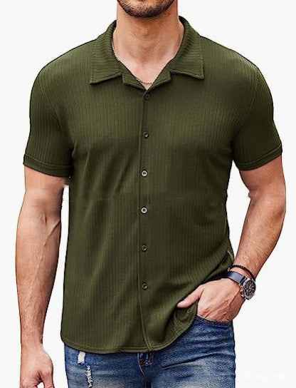 Men's Polo Shirt Casual Collar Short Sleeve Button Cotton Blend