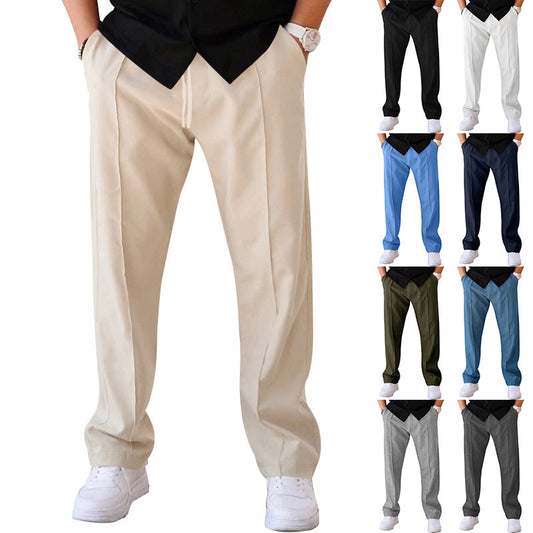 Men's Casual Loose Trousers Sports Straight Pants with Drawstring Design