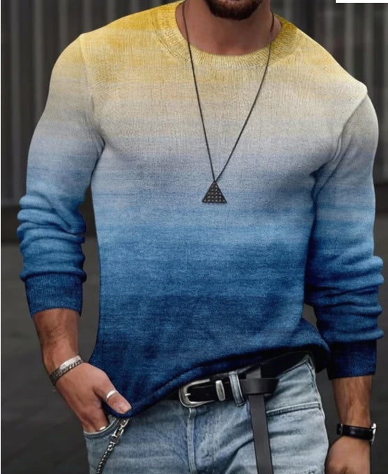 3D Printed Men's Sweater with Horizontal Stripes - Casual Style