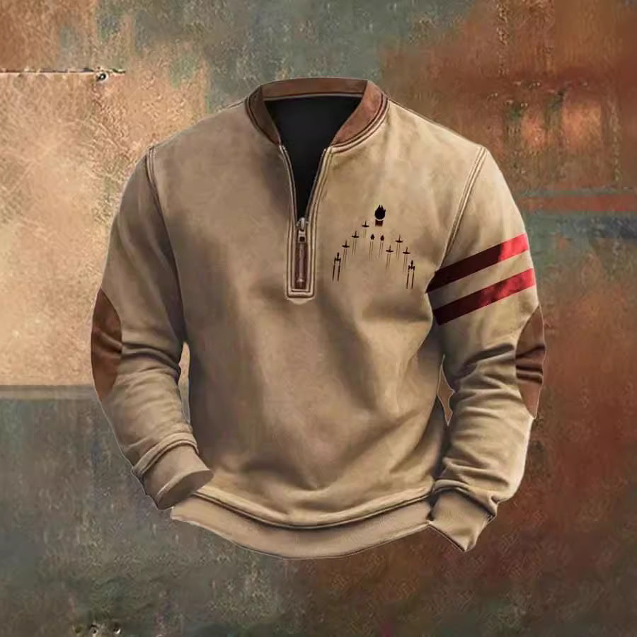 3D Printed Men's Sweater with Stand Collar for Street Style