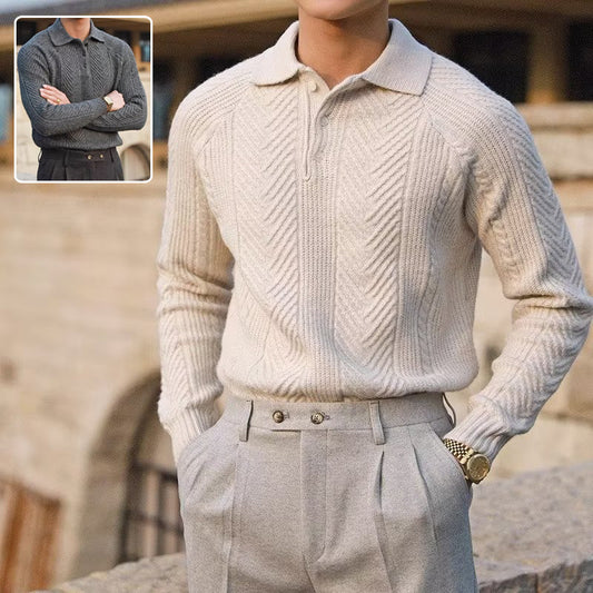 Men's Lapel Knitted Sweater Winter Pullover Long-sleeved Top Clothes - TWENTY ONE SEVEN
