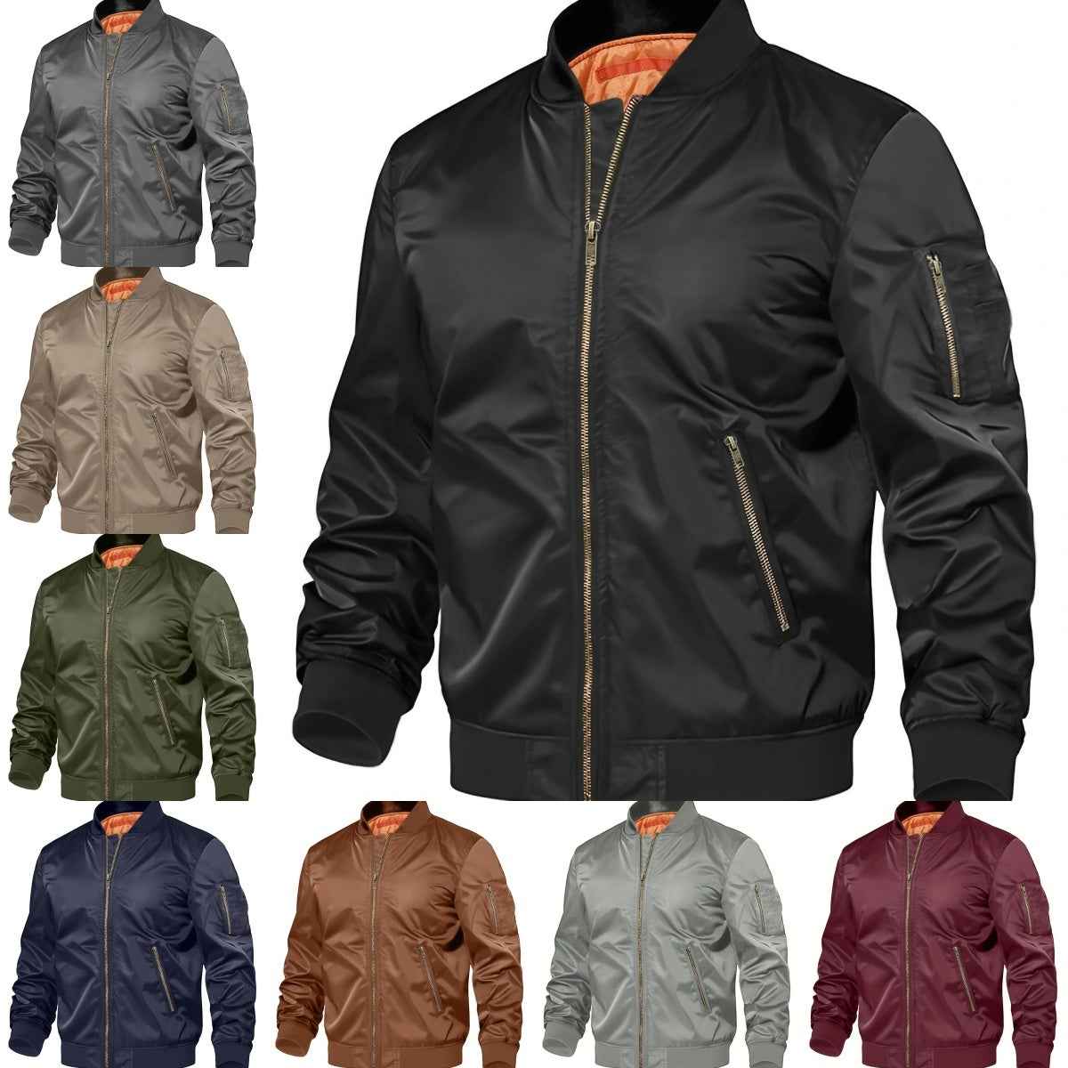 Men's Baseball Jacket Spring Autumn Pilot Coat Zipper Outwear for Men