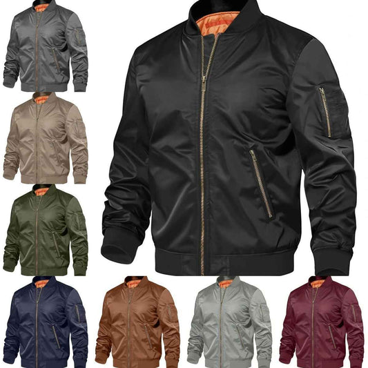 Men's Baseball Jacket Spring Autumn Pilot Coat Zipper Outwear for Men