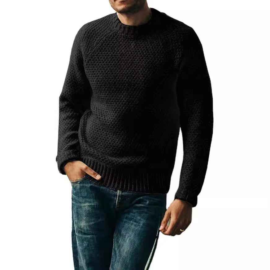 Men's Winter Pullover Sweater Casual Solid Color Round Neck Knitted Top