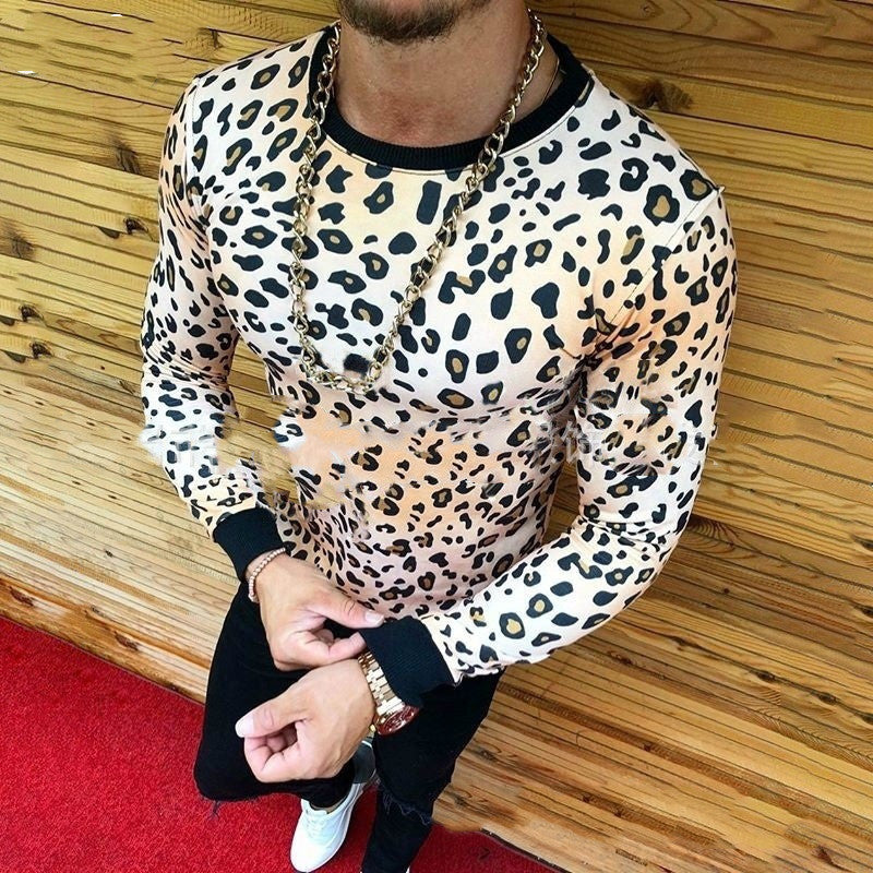 Men's Leopard Print Long Sleeve T-Shirt - Stylish & Bold Design