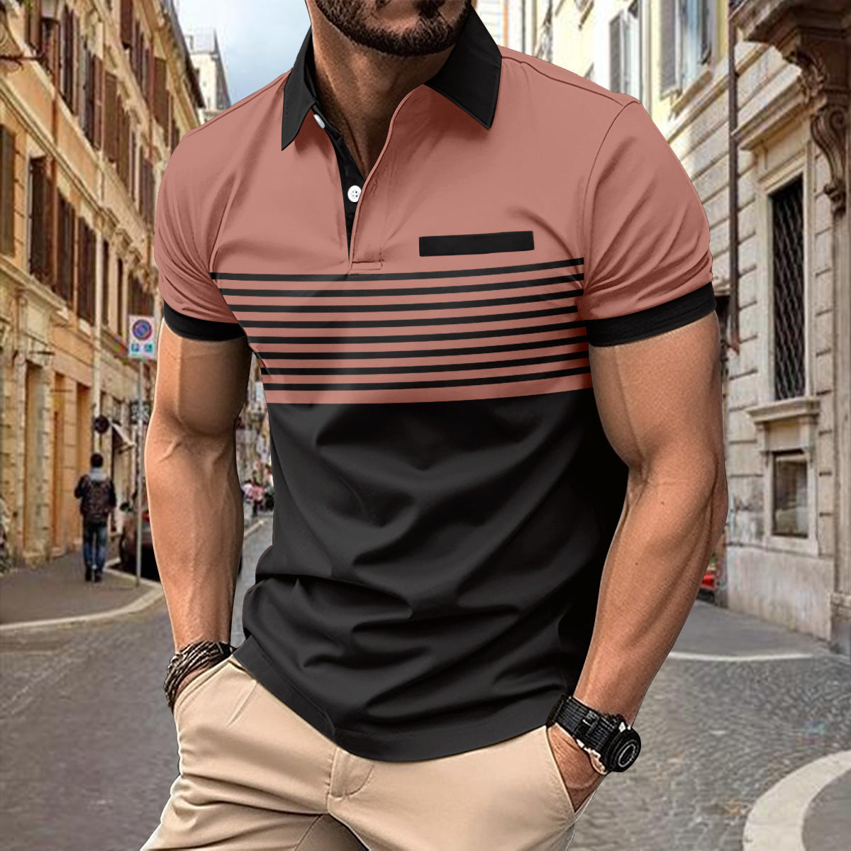 Casual Striped Shirt With Chest Pocket Men Clothing - TWENTY ONE SEVEN
