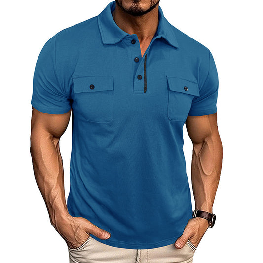 Lapel Short Sleeve Outdoor Pocket Polo Shirt T-shirt Men Clothing - TWENTY ONE SEVEN