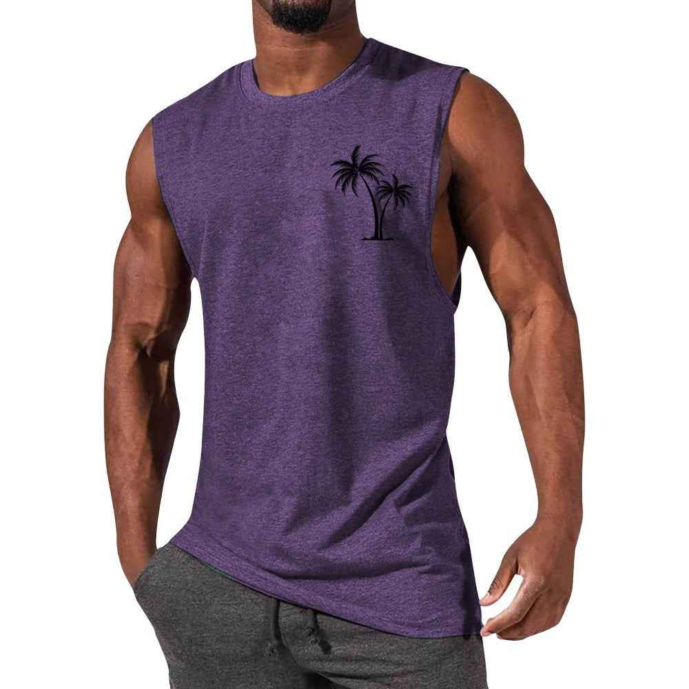Coconut Tree Tank Top Summer Beach Vest for Men - Workout Muscle Fitness T-shirt