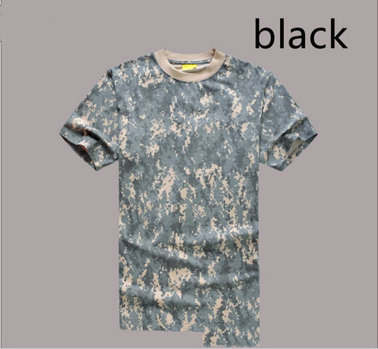 Mesh Round Neck Military Camouflage T-shirt - Short Sleeve Military Fan Design