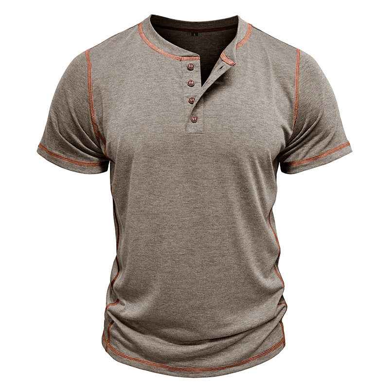 Men's Summer Polo Shirt Short Sleeve Solid Color Tops with Button