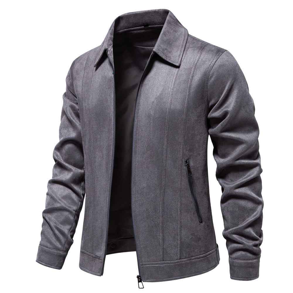 Fashion Lapel Zipper Men's Suede Jacket for Autumn and Winter Outdoor Wear