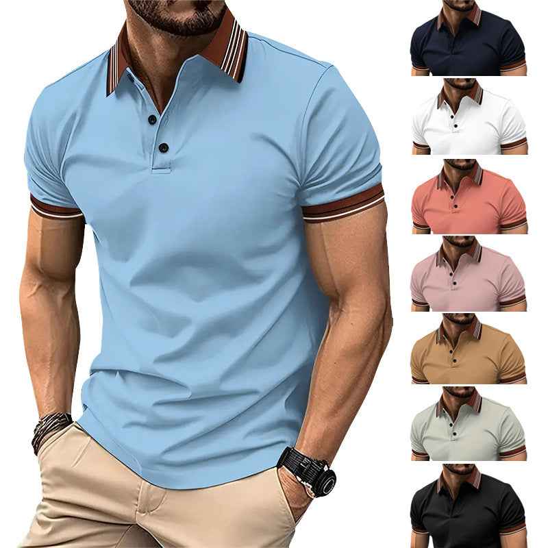 Summer Short-sleeved Polo Shirt for Men - Business Colorblock Lapel Top - Men's Summer Polo Shirt