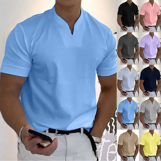 Summer Short Sleeve Shirt Men Fitness Plus Size Sports T-Shirt Elastic Cotton Pocket - TWENTY ONE SEVEN