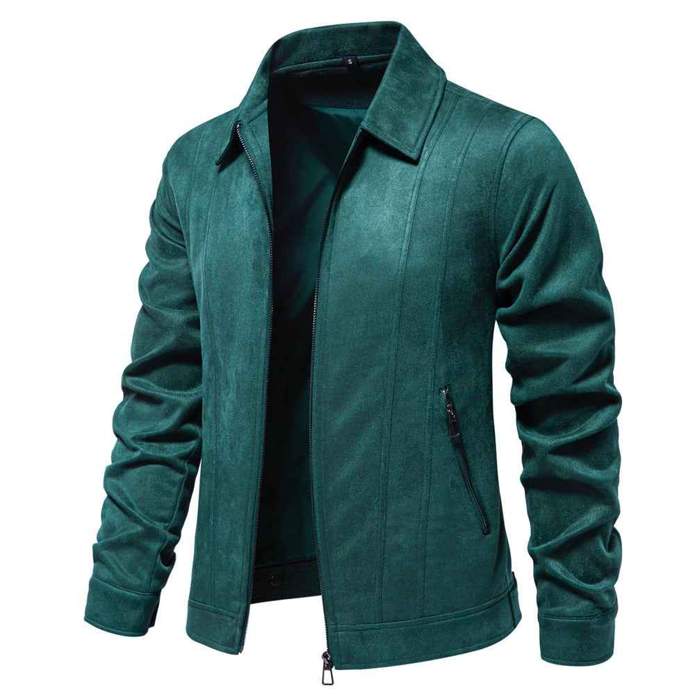 Fashion Lapel Zipper Men's Suede Jacket for Autumn and Winter Outdoor Wear