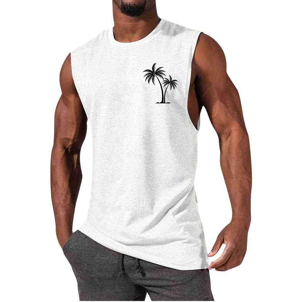 Coconut Tree Tank Top Summer Beach Vest for Men - Workout Muscle Fitness T-shirt