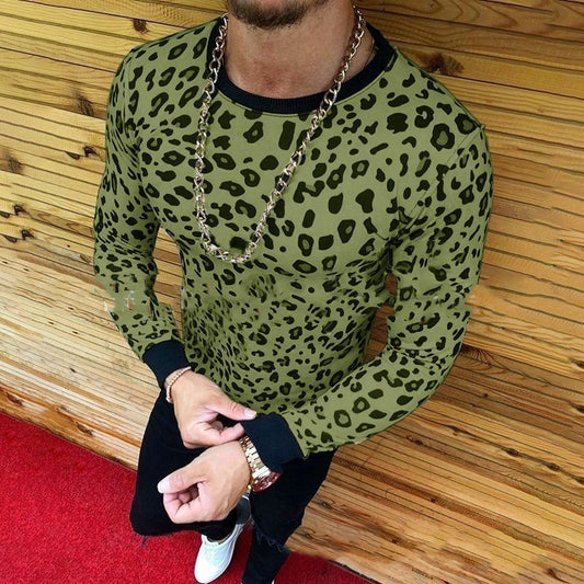 Men's Leopard Print Long Sleeve T-Shirt - Stylish & Bold Design