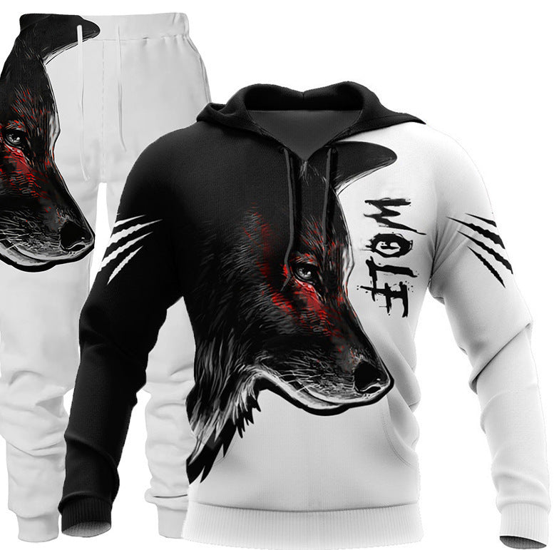 3D Wolf Tracksuit for Men - Hooded Sweatsuit Two Piece Sportswear Jogging Set for Fitness and Outdoors