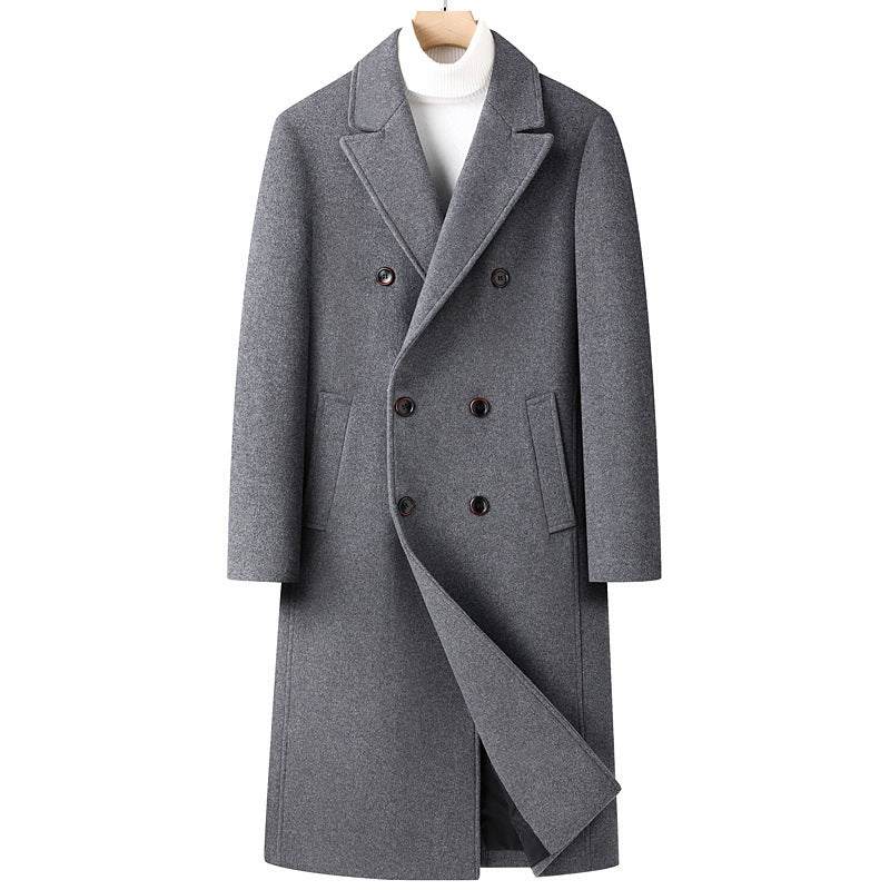 Autumn Winter Woolen Coat Overknee Long Double Breasted Oblique Pocket