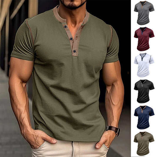Fashion Short-sleeved Polo Shirt Summer Button V-neck T-shirt Tops Mens Clothing - TWENTY ONE SEVEN
