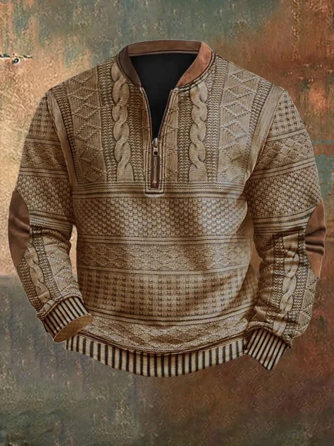 Autumn Winter Men's Zippered Sweater with Digital Printing