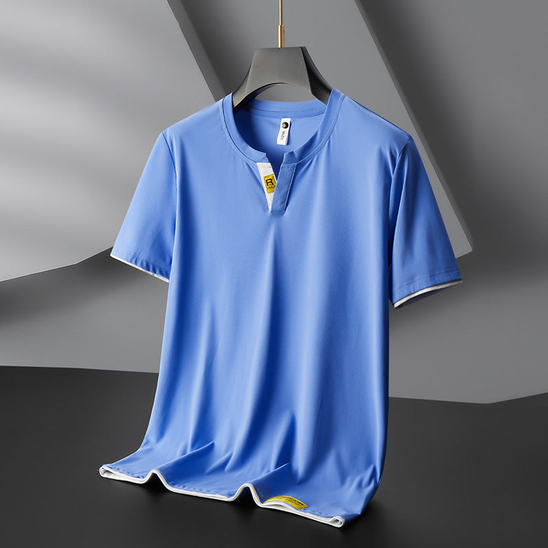 Trendy Fashion Men's V-neck T-shirt Short Sleeve