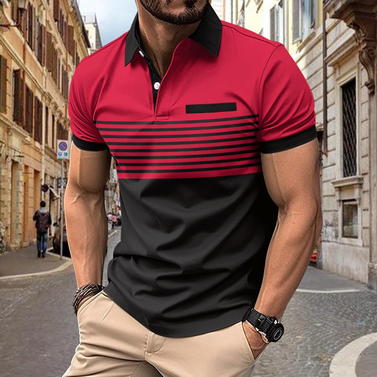 Casual Striped Shirt With Chest Pocket Men Clothing - TWENTY ONE SEVEN