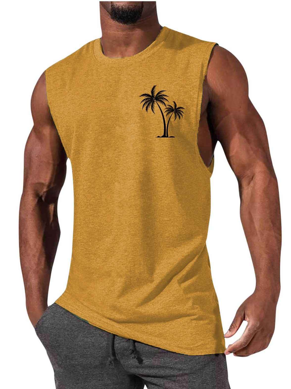 Coconut Tree Tank Top Summer Beach Vest for Men - Workout Muscle Fitness T-shirt
