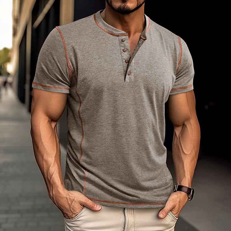 Men's Summer Polo Shirt Short Sleeve Solid Color Tops with Button