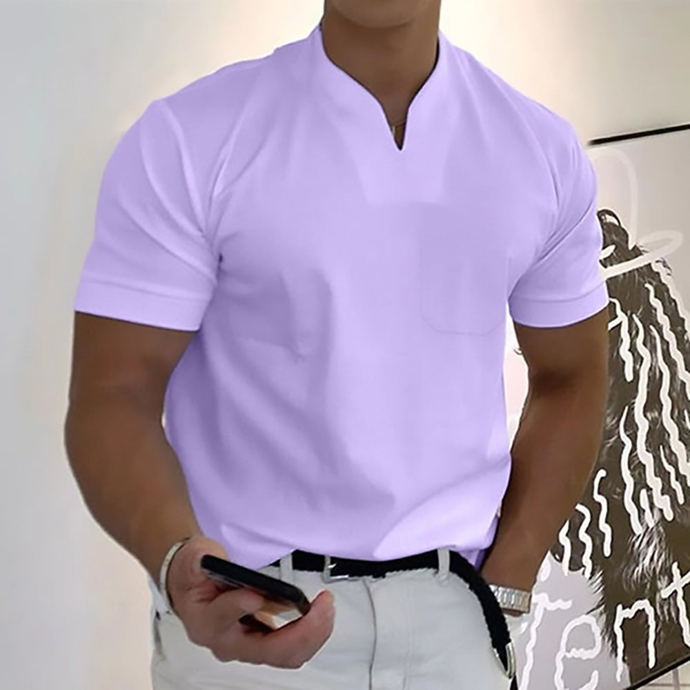 Summer Short Sleeve Shirt Men Fitness Plus Size Sports T-Shirt Elastic Cotton Pocket - TWENTY ONE SEVEN