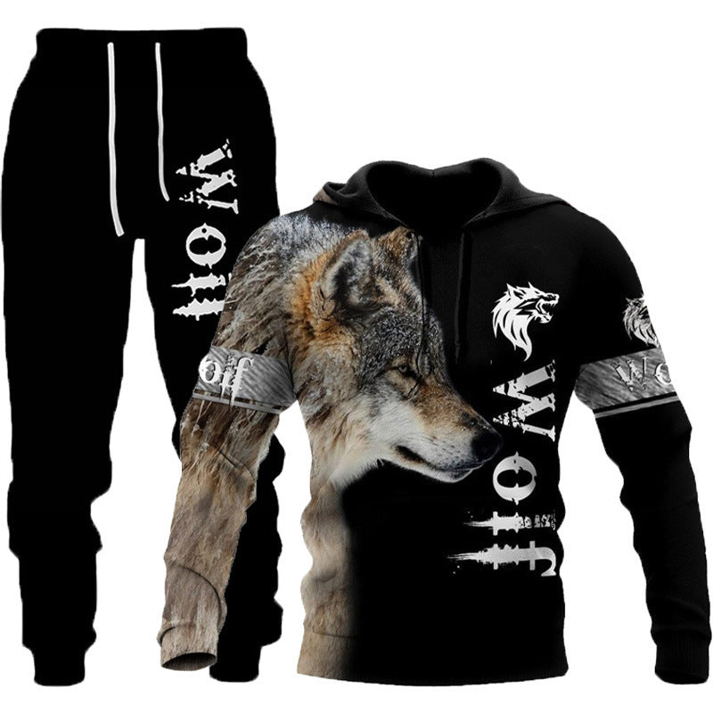 3D Wolf Tracksuit for Men - Hooded Sweatsuit Two Piece Sportswear Jogging Set for Fitness and Outdoors