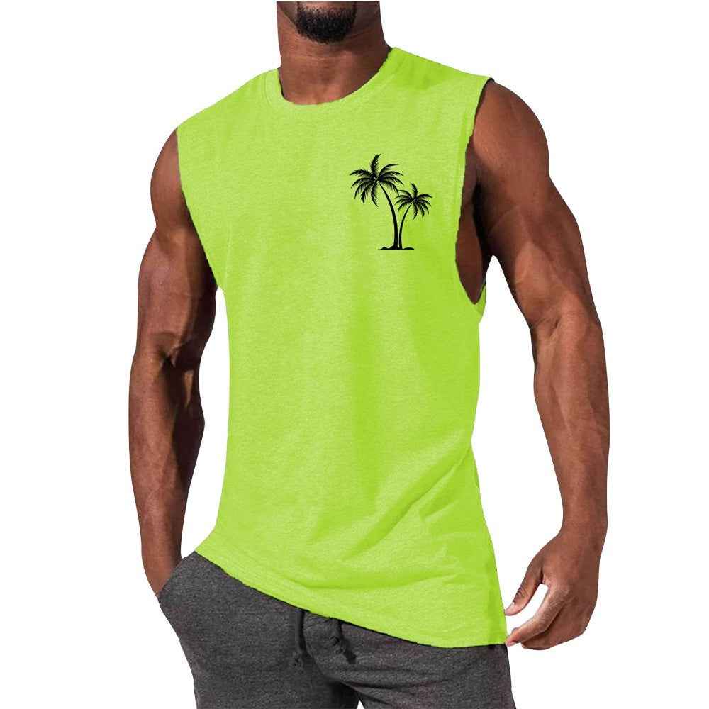 Coconut Tree Tank Top Summer Beach Vest for Men - Workout Muscle Fitness T-shirt
