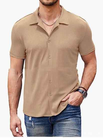 Men's Polo Shirt Casual Collar Short Sleeve Button Cotton Blend