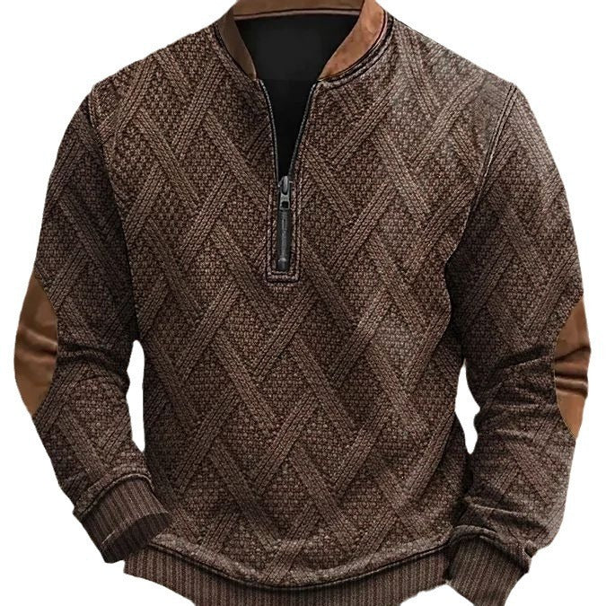Autumn Winter Men's Zippered Sweater with Digital Printing