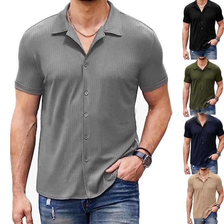 Men's Polo Shirt Casual Collar Short Sleeve Button Cotton Blend