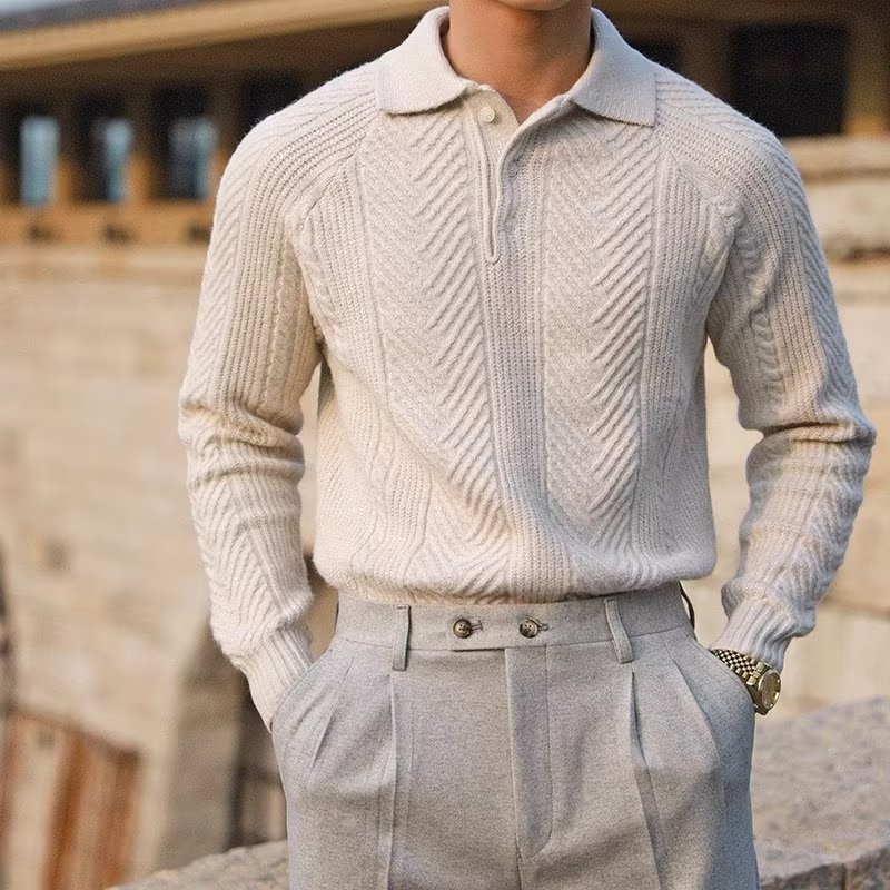 Men's Lapel Knitted Sweater Winter Pullover Long-sleeved Top Clothes - TWENTY ONE SEVEN