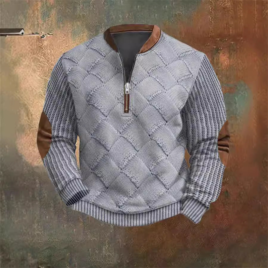 Autumn Winter Men's Zippered Sweater with Digital Printing