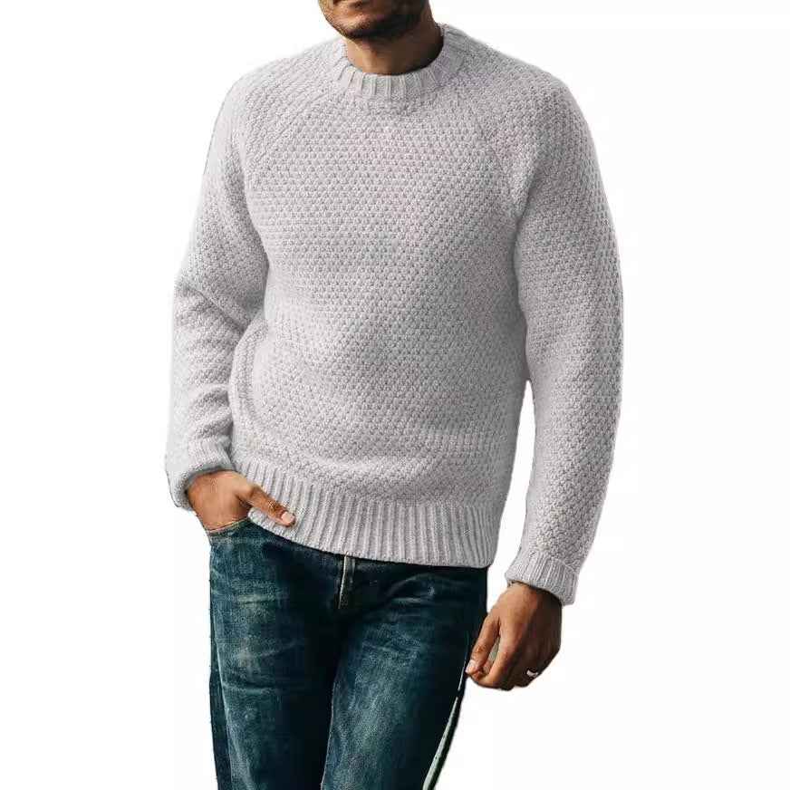 Men's Winter Pullover Sweater Casual Solid Color Round Neck Knitted Top