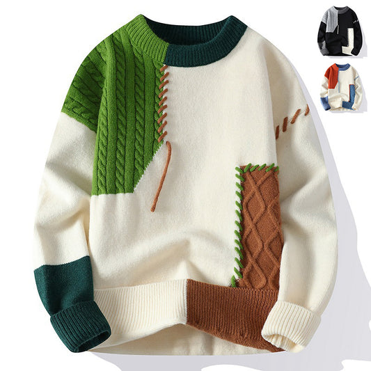 Colorblock Pullover Sweater Winter Fashion Long Sleeve Top Men's Clothing - TWENTY ONE SEVEN