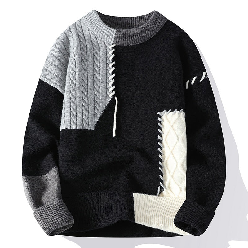 Colorblock Pullover Sweater Winter Fashion Long Sleeve Top Men's Clothing - TWENTY ONE SEVEN