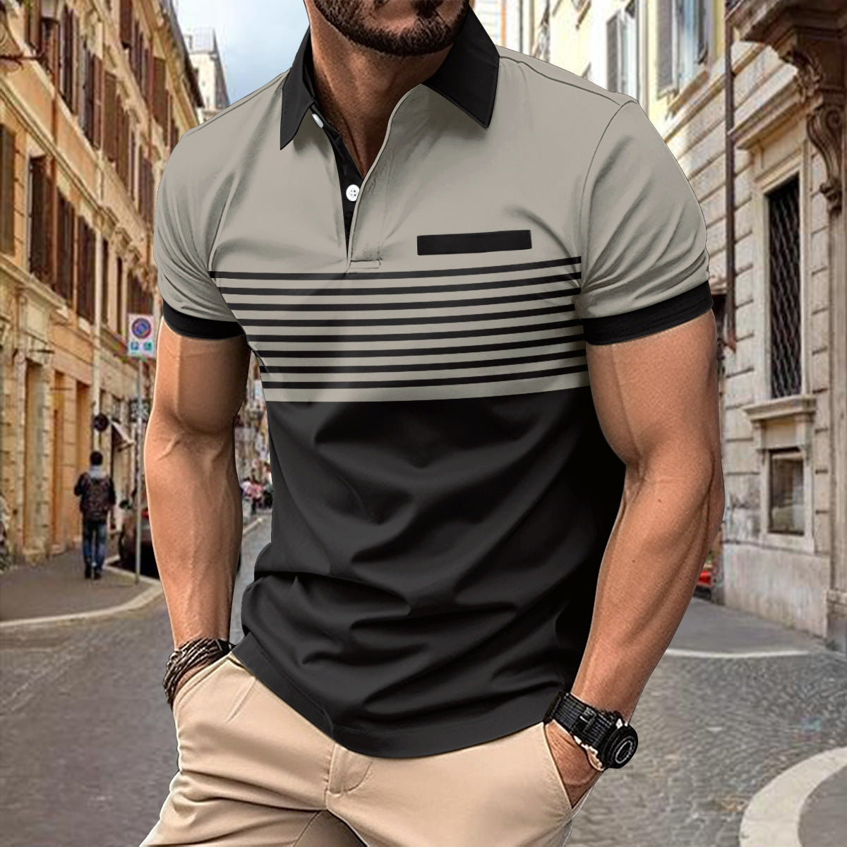 Casual Striped Shirt With Chest Pocket Men Clothing - TWENTY ONE SEVEN