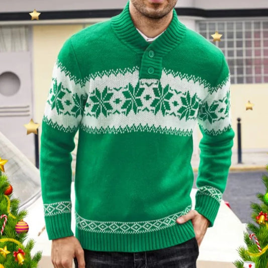 Men's Winter Pullover Sweater - Casual Fashion Jacquard Knitted Long Sleeved Christmas Sweater for Autumn and Winter