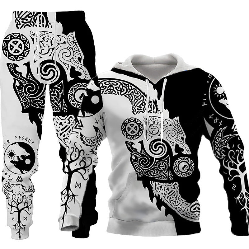 3D Wolf Tracksuit for Men - Hooded Sweatsuit Two Piece Sportswear Jogging Set for Fitness and Outdoors